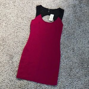 Magenta bodycon dress with black lace